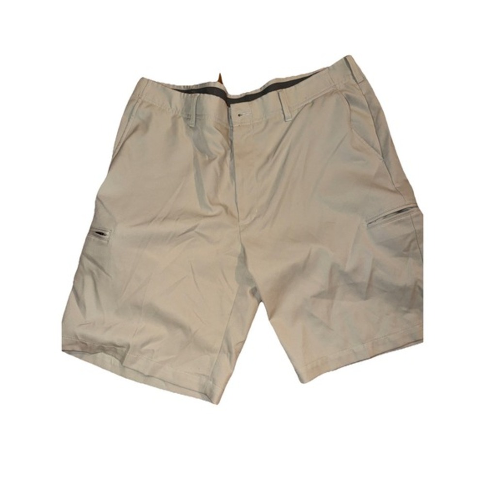 Cool 18 Pro Golf Shorts Sz 40  Flat Front Tan  10" Inseam Zip‎ Pockets  4043